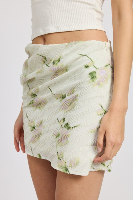 Emory Park Floral Pencil Skirt With Side Slit in soft floral print worn with white top