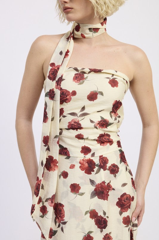 Emory Park Floral Print Foulard Top featuring a stylish strapless design with a matching necktie