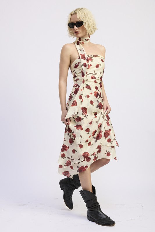Emory Park Floral Print Foulard Top with Halter Neck and Adjustable Tie, perfect for summer outings