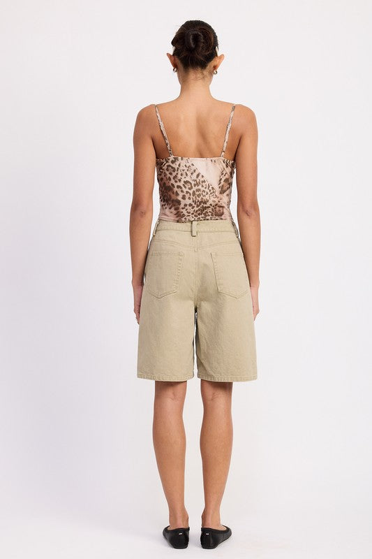 Emory Park High Rise Wide Leg Denim Pants in beige worn by model shown from back