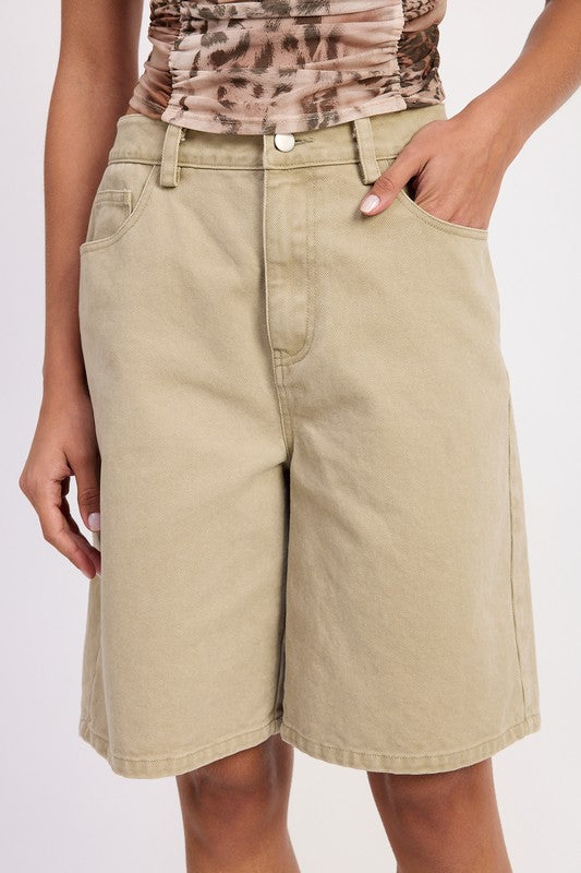 Emory Park beige High Rise Wide Leg Denim Pants styled with a casual printed top