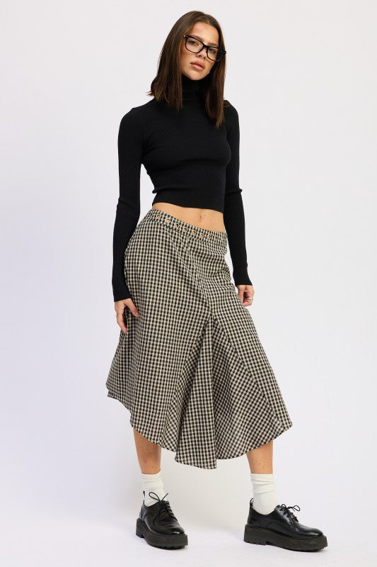 Emory Park Gingham Grommet Asymmetrical Skirt in Black and White with Flattering Flowing Design