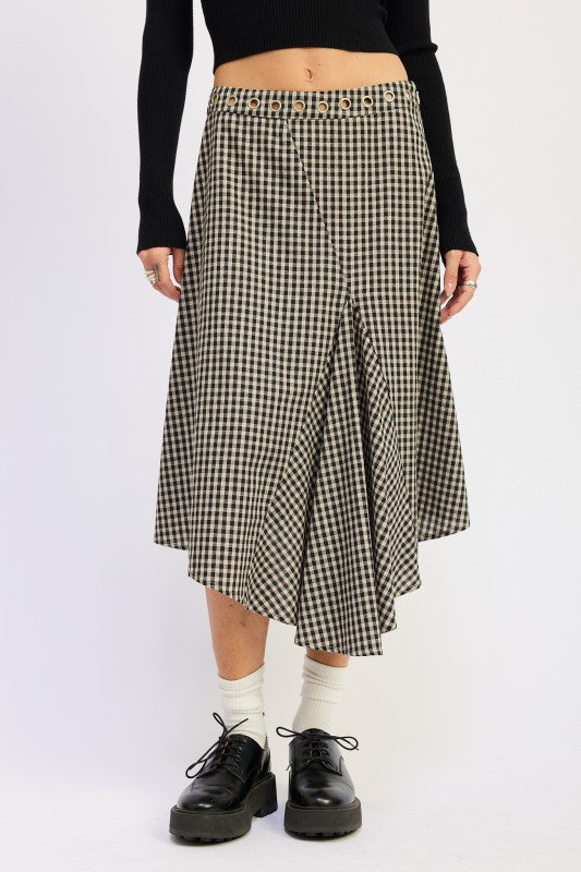 Emory Park Gingham Grommet Asymmetrical Skirt with a modern cut and stylish design for trendy outfits