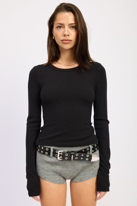 Emory Park Long Sleeve Ribbed Top with Chain Detail in Black for a stylish look
