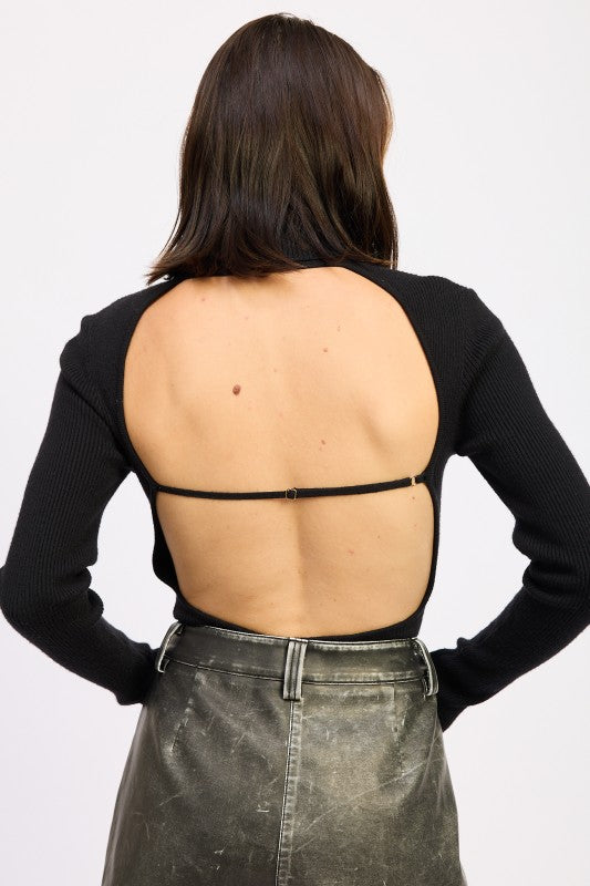 Emory Park Long Sleeve Turtle Neck Bodysuit featuring an open back design for a stylish look
