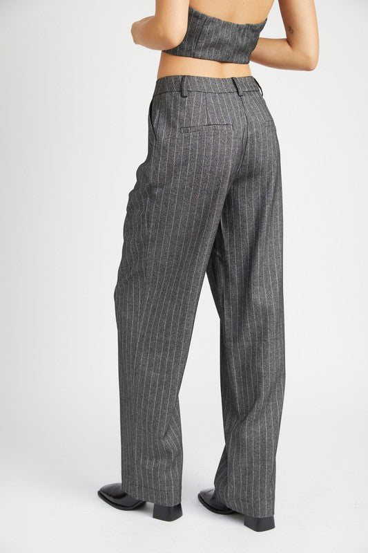 Emory Park Loose Fit Pinstripe Pants in gray with wide legs and back pockets