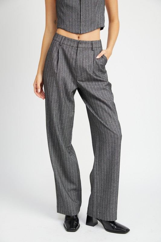 Emory Park loose fit pinstripe pants in gray with a high waist and side pockets