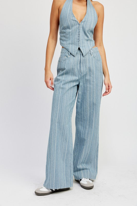 Emory Park Mid Rise Wide Leg Pants in light blue striped fabric with casual fit