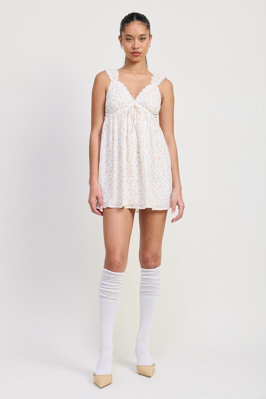 Emory Park Mini Floral Babydoll Puff Straps Dress with ruffled straps and delicate floral print