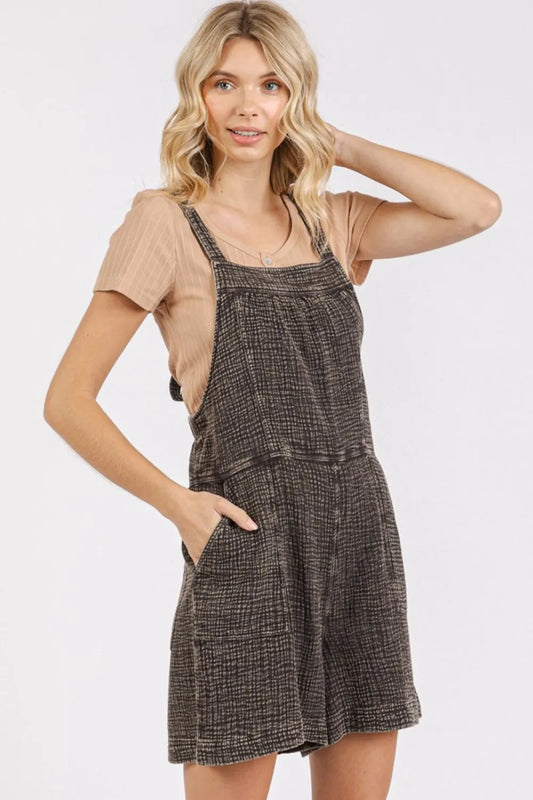 Mittoshop Textured Knotted Wide Strap Overalls in Black with a Casual Style and Pockets