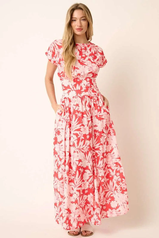 Mittoshop Tropical Print Top and Skirt Set in red and pink floral design, perfect for summer outings