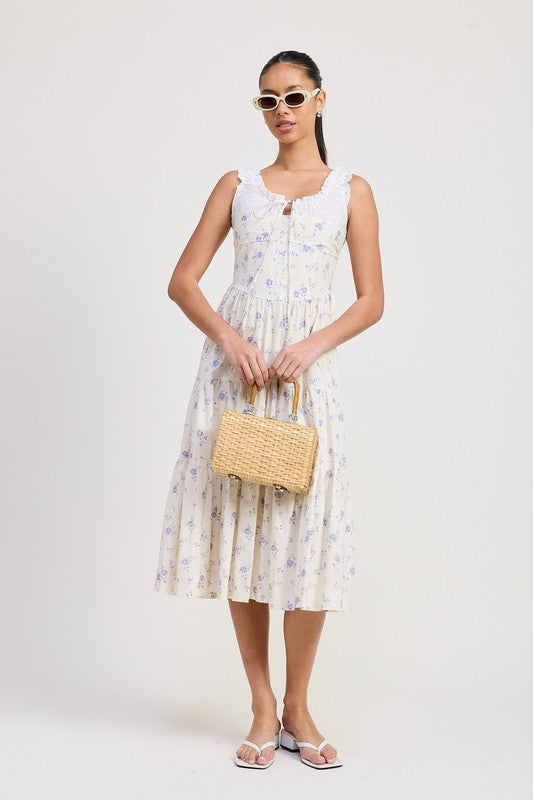 Emory Park Mixed Media Eyelet Peekaboo Midi Dress with floral pattern and sleeveless design