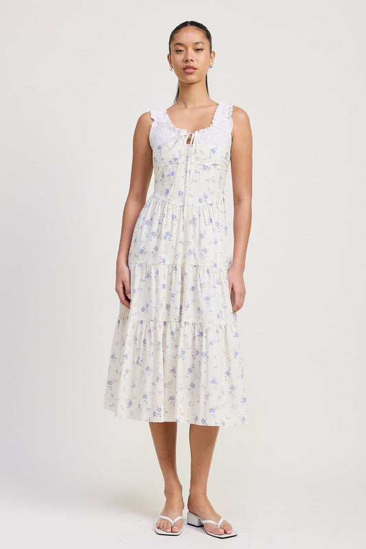 Emory Park Mixed Media Eyelet Peekaboo Midi Dress with floral print and sleeveless design