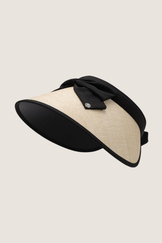 Natural grass wide brim hat with a stylish black ribbon for sun protection and summer fashion