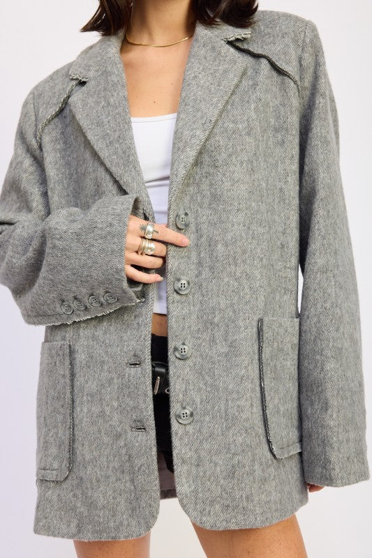 Emory Park Oversized Coat With Pockets in gray featuring button closure and relaxed fit