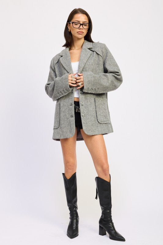 Emory Park Oversized Coat With Pockets in Grey, featuring a relaxed fit and stylish design