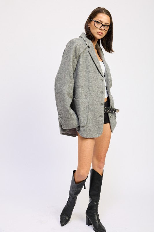 Emory Park Oversized Coat With Pockets in Gray with a stylish blazer cut for a trendy look