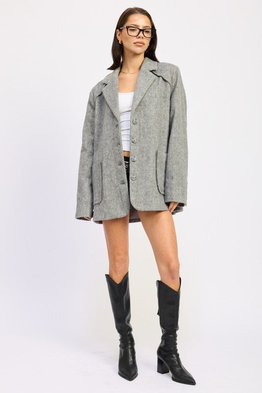 Emory Park Oversized Coat With Pockets in Gray, perfect for stylish layering and warmth