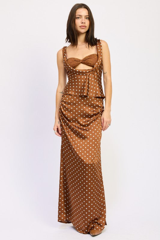 Emory Park Peek A Boo Satin Top in Brown with Polka Dots for a Stylish and Trendy Look