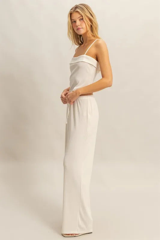 Rib Knit Cami & Pants Set in light beige for stylish and comfortable loungewear