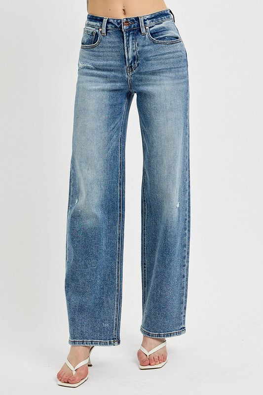 RISEN Distressed Wide Leg Jeans in Light Blue with a Relaxed Fit for Casual Outfits