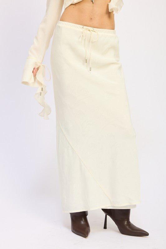 Emory Park Satin Maxi Skirt With Drawstring in Cream Color for Elegant and Comfortable Style