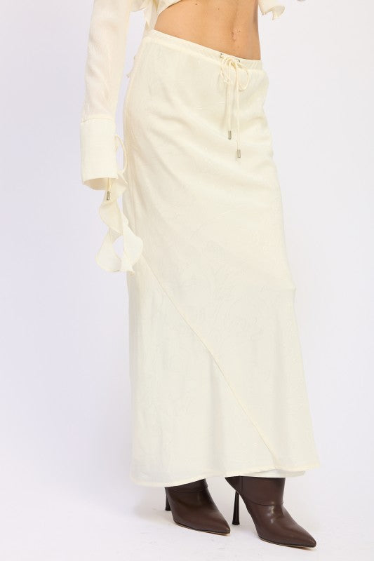 Emory Park Satin Maxi Skirt With Drawstring in Cream Color and Comfortable Fit for Stylish Outfits