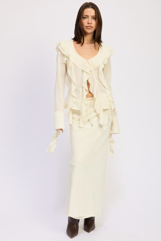 Elegant Emory Park Satin Maxi Skirt With Drawstring featuring a flowy design for stylish outfits