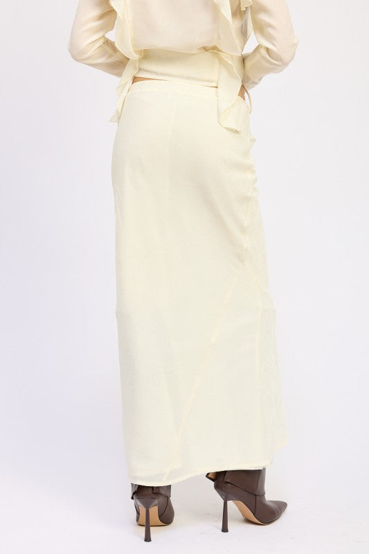 Elegant Emory Park Satin Maxi Skirt With Drawstring in Soft Yellow for a Chic Look