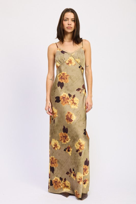 Emory Park Satin Midi Slip Dress featuring floral prints and a flattering silhouette for elegant occasions
