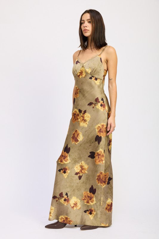 Emory Park Satin Midi Slip Dress in Floral Print, Perfect for Casual or Evening Wear