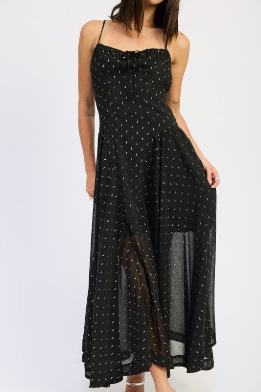 Emory Park Spaghetti Strap A-Line Maxi Dress in black with a flowy design and elegant detail