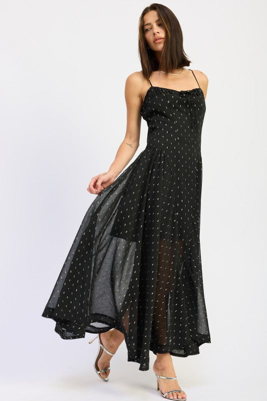 Emory Park Spaghetti Strap A-Line Maxi Dress in Black with Sheer Fabric and Elegant Flowing Design