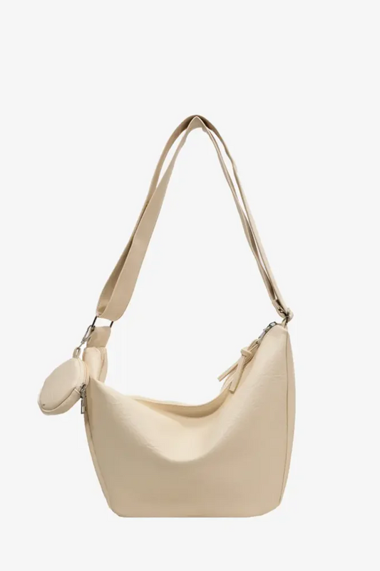 Chic Vegan Leather Crossbody Bag in Cream with Adjustable Strap and Coin Purse