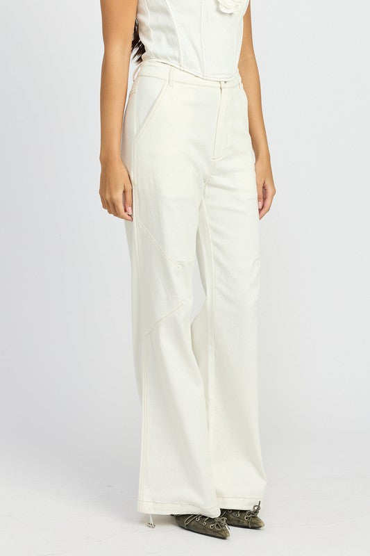 Emory Park high waisted wide leg pants in white with belt detail and relaxed fit