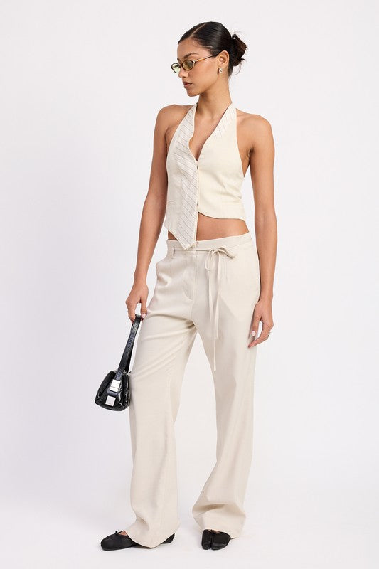 Emory Park beige Wide Leg Drawstring Trousers With Belt Loops styled with a sleeveless top and black flats